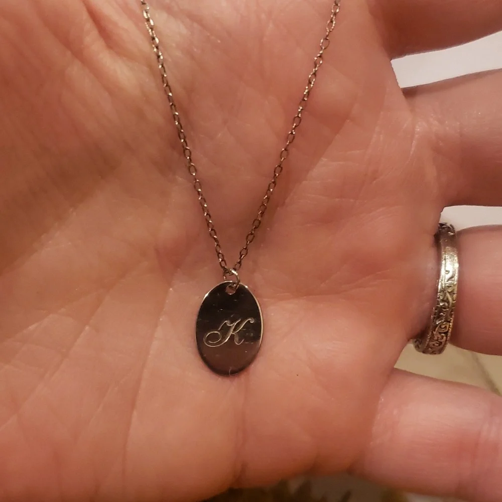 STERLING SILVER chain necklace K initial pendant - Picture 2 of 4